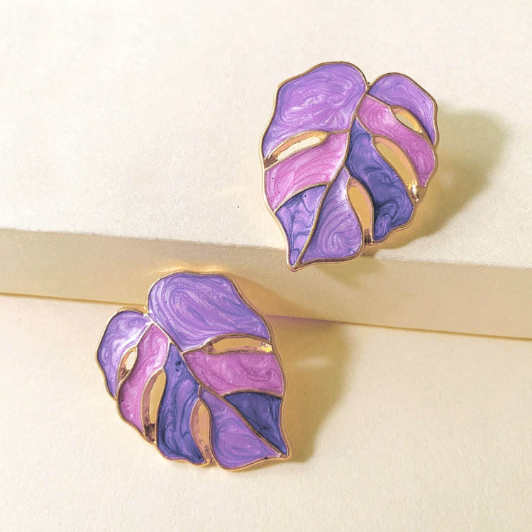Purple-Leaf-Enamel-Earrings 1