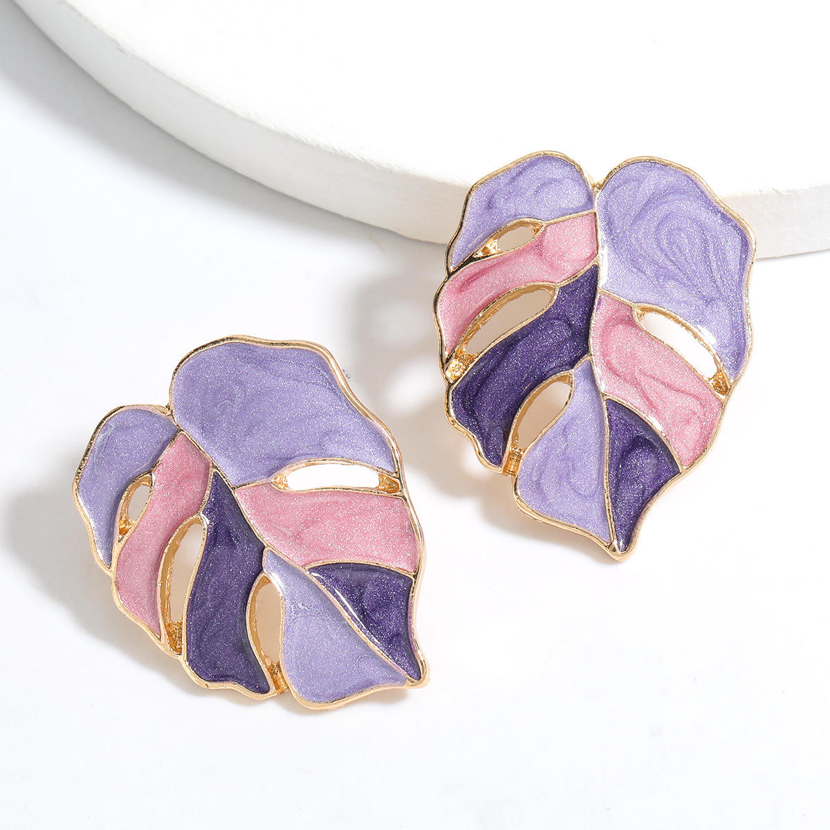 Purple-Leaf-Enamel-Earrings 2