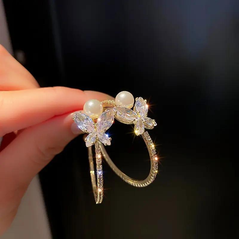 Rhinestone & Pearl Butterfly Earrings