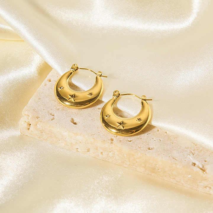 Round Start Studded Hoop Earrings