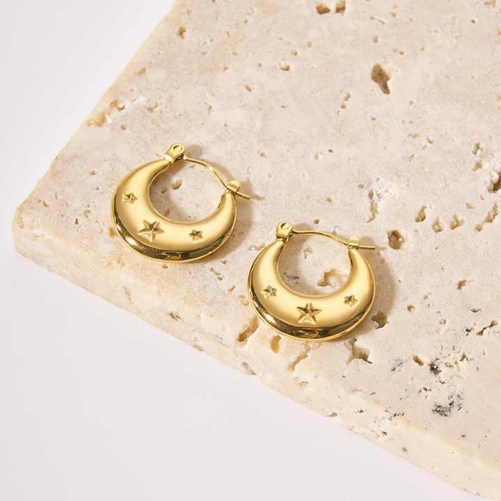 Round Start Studded Hoop Earrings