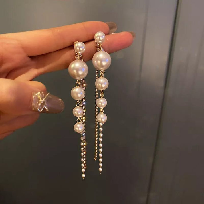 Studded-Pearls-Tassel-Earrings 1