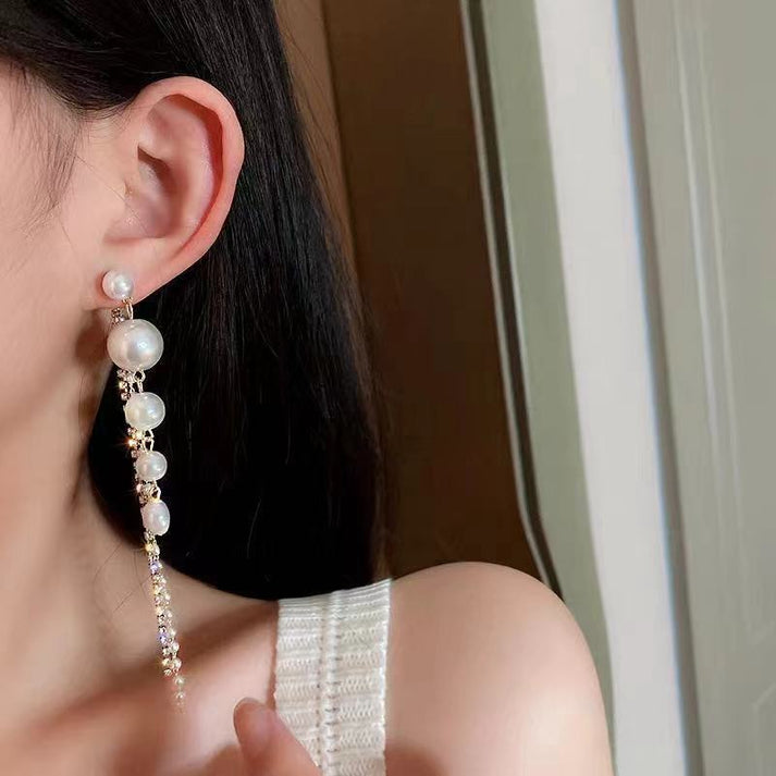 Studded-Pearls-Tassel-Earrings 2