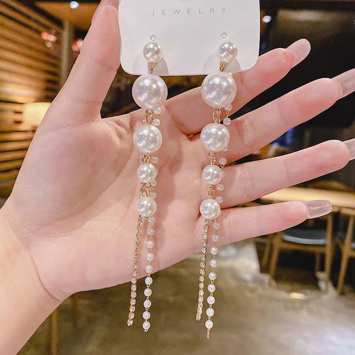 Studded-Pearls-Tassel-Earrings 3