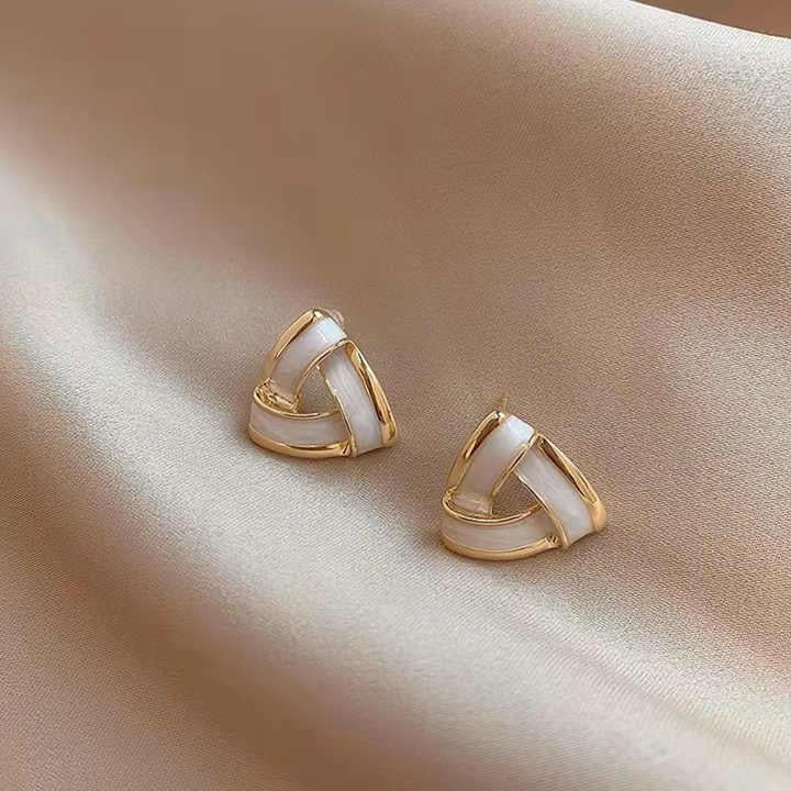 Triangluar Softwrap White Earrings