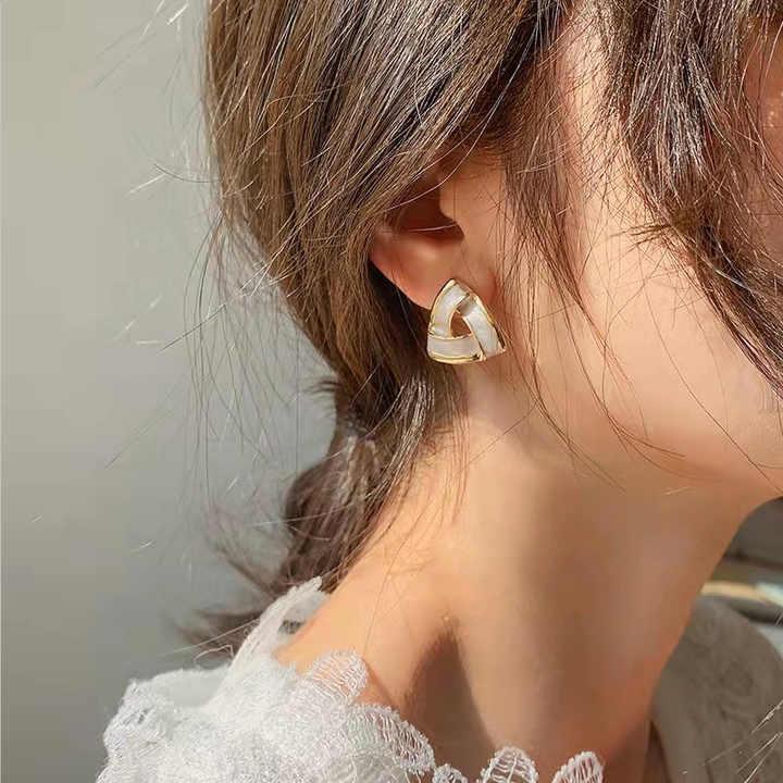Triangluar Softwrap White Earrings