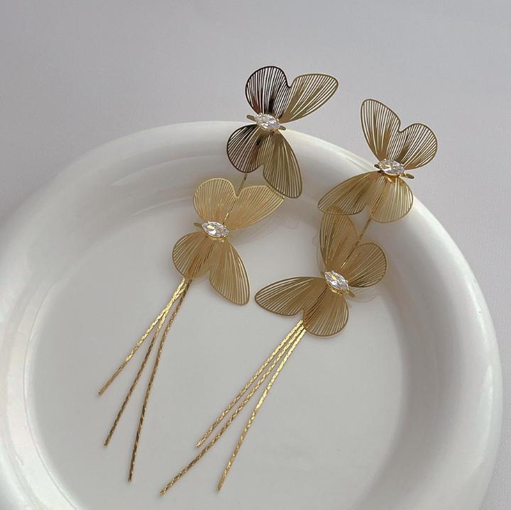 Twin Gold Butterfly Dangle Earrings