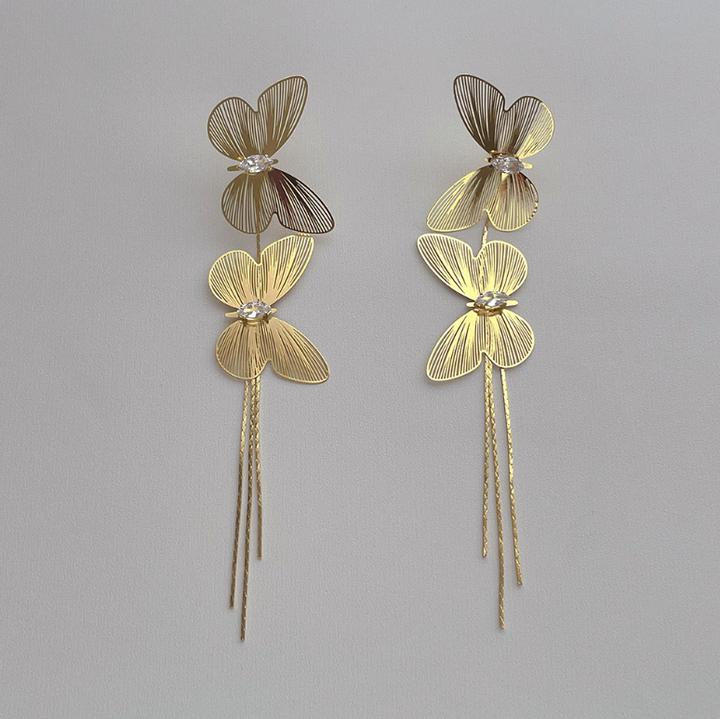 Twin Gold Butterfly Dangle Earrings