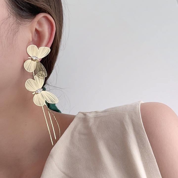 Twin Gold Butterfly Dangle Earrings