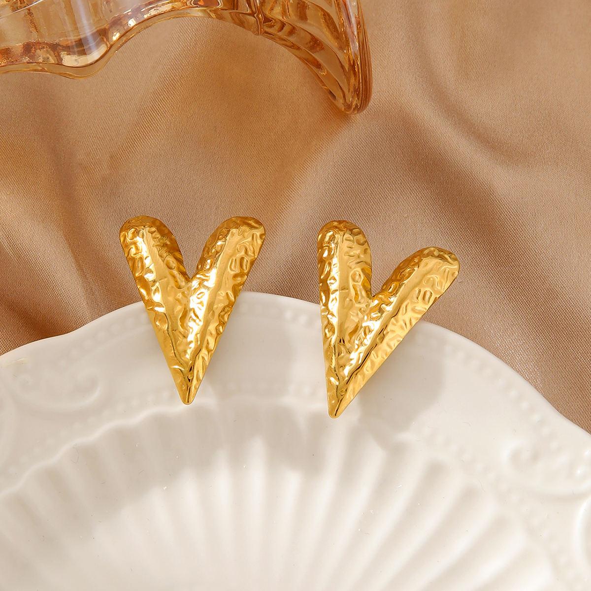 V Shaped Golden Stud Earrings