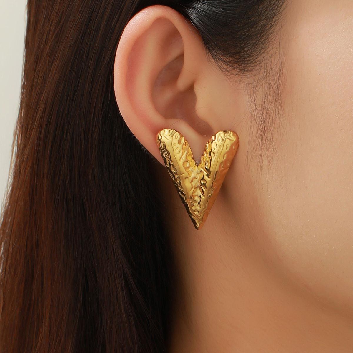 V Shaped Golden Stud Earrings