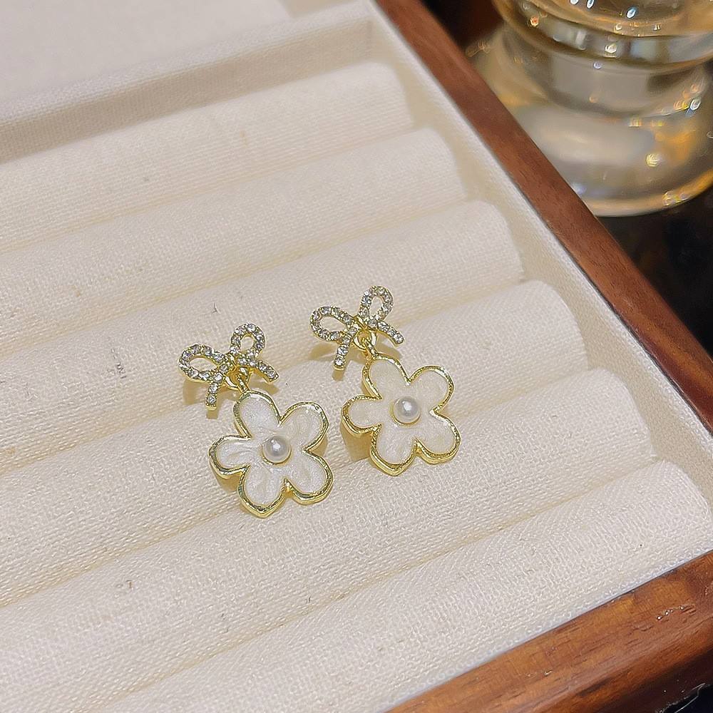 White-Flower-Bow-Drop-Earrings 1