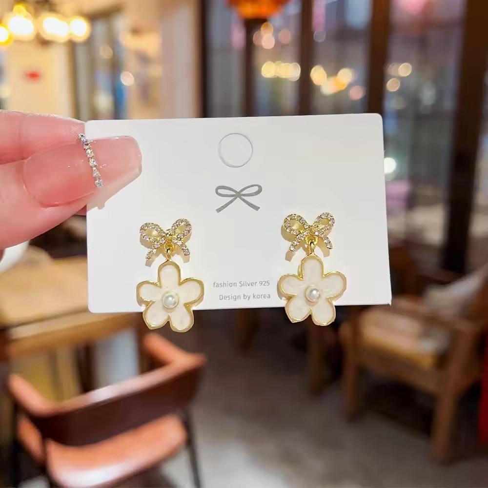 White-Flower-Bow-Drop-Earrings 2