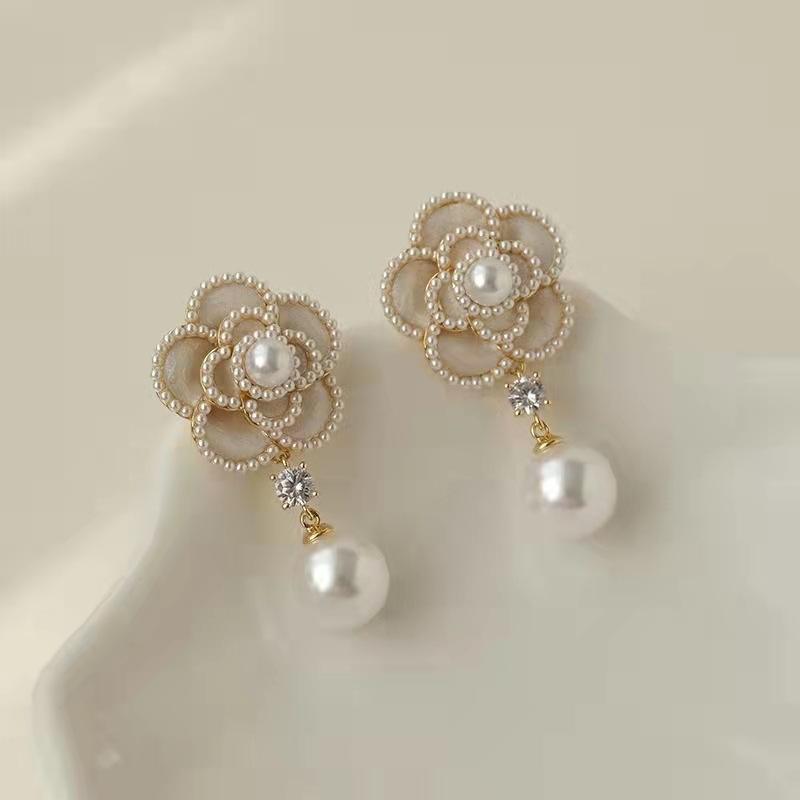 White-Flower-Pearl-Drop-Earrings 1