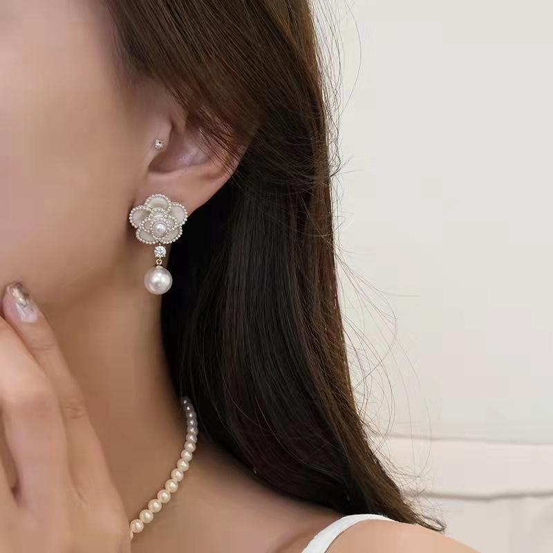 White-Flower-Pearl-Drop-Earrings 2