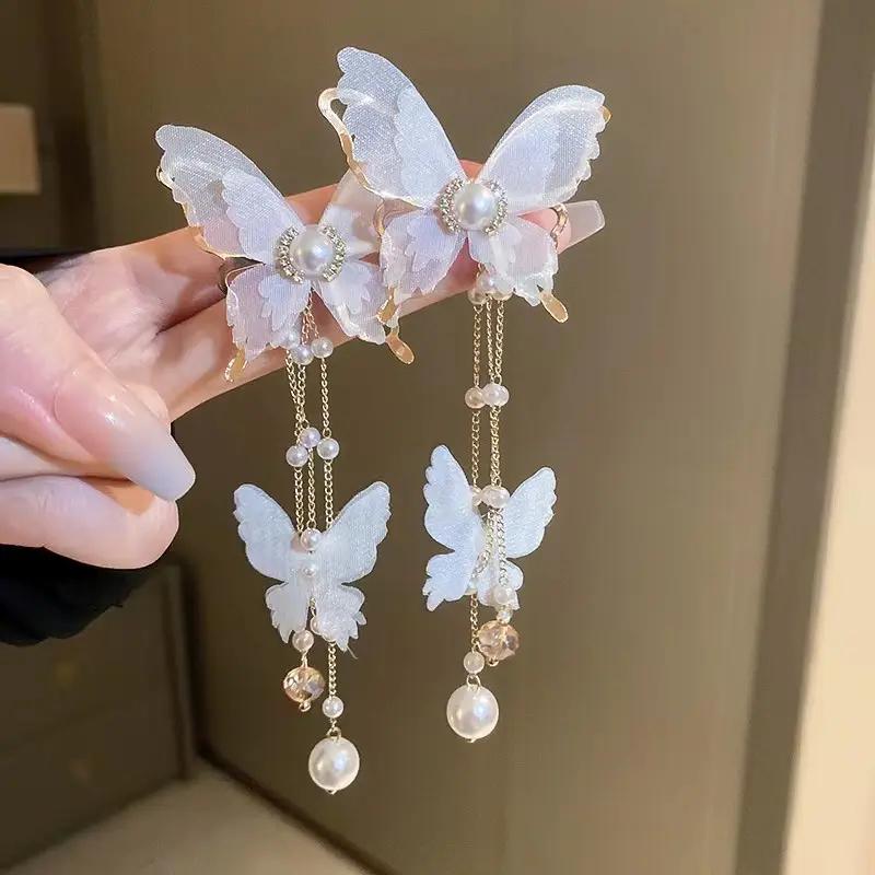 White Lace Twin Butterfly Dangle Earrings