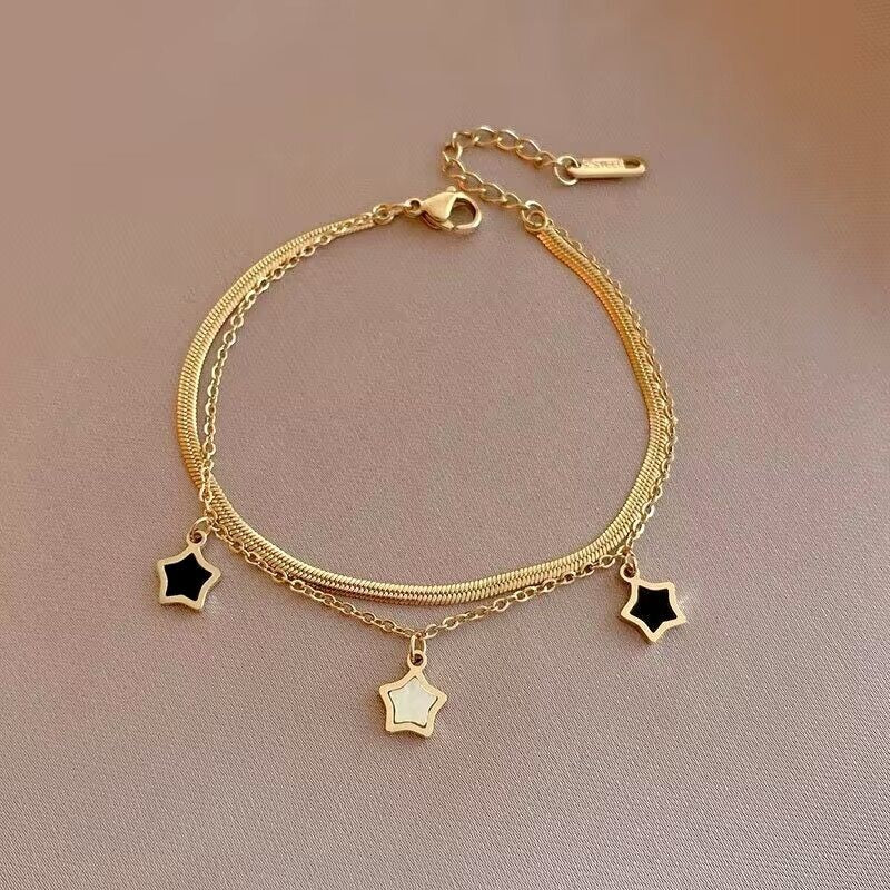 Black & White Star Charms Anti-Tarnish Bracelet