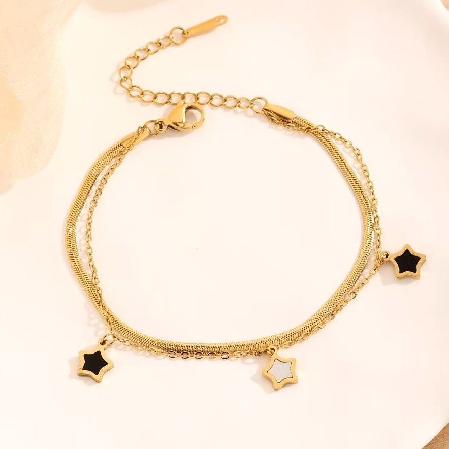 Black & White Star Charms Anti-Tarnish Bracelet